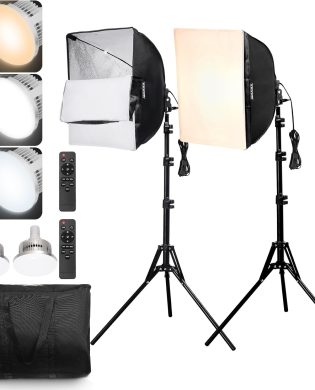 VEVOR Softbox Lighting Kit,16" x 16",Professional Softbox with 45W LED Bulbs,3000-6500K Adjustable Color Temperature,Tripod Stand, Remote Control,Studio Lights for Portrait Shooting,Live Streaming